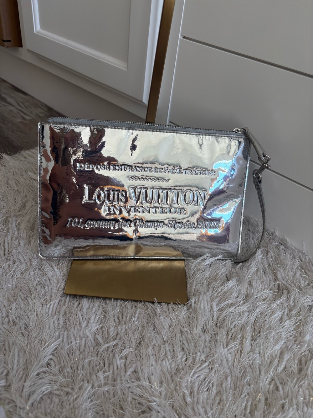 MOTHERS DAY SALE Louis Vuitton Metallic Silver Wristlet Clutch
